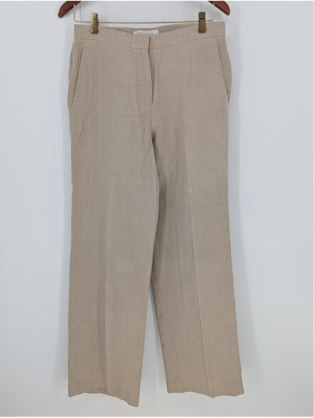 Max Mara 100% Linen Pants Womens 6 Beige Straight Wide Leg Trousers Euro Summer